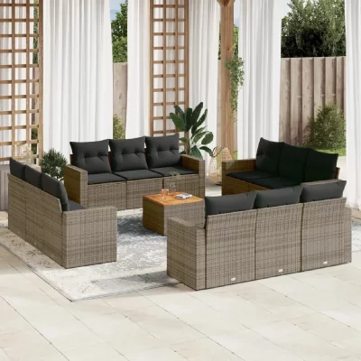 VIDAXL Salon de jardin avec coussins 13 pcs gris r&eacute;sine tress&eacute;e 3224058