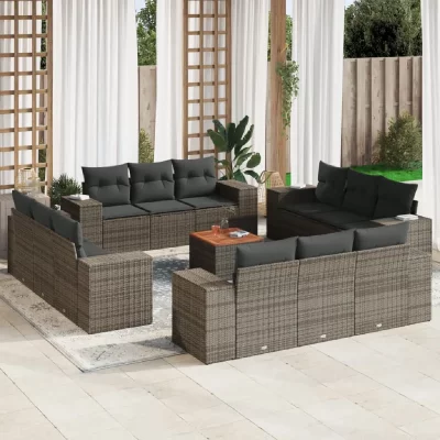 VIDAXL Salon de jardin avec coussins 13 pcs gris r&eacute;sine tress&eacute;e 3225381