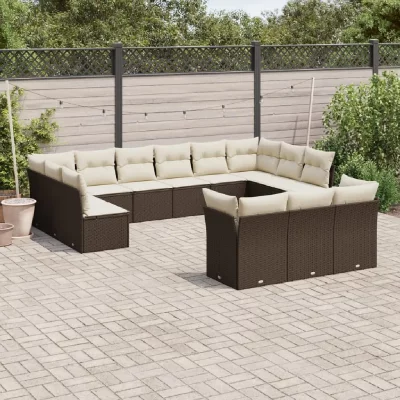 VIDAXL Salon de jardin avec coussins 13 pcs marron r&eacute;sine tress&eacute;e 3250292