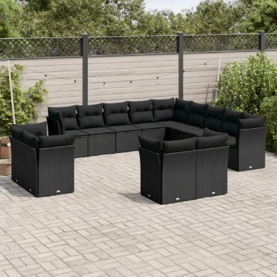 VIDAXL Salon de jardin avec coussins 13 pcs noir r&eacute;sine tress&eacute;e 3218545