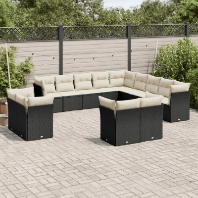  Salon de jardin avec coussins 13 pcs noir r&eacute;sine tress&eacute;e 3218546