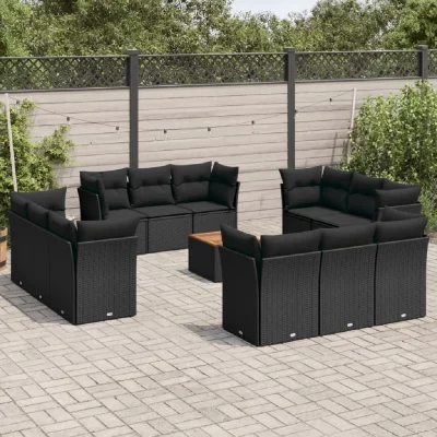 VIDAXL Salon de jardin avec coussins 13 pcs noir r&eacute;sine tress&eacute;e 3223535