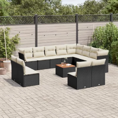 VIDAXL Salon de jardin avec coussins 13 pcs noir r&eacute;sine tress&eacute;e 3223928
