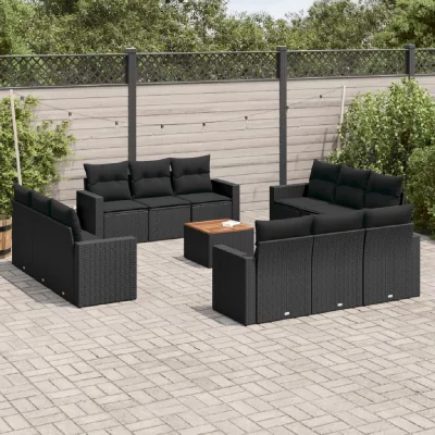 VIDAXL Salon de jardin avec coussins 13 pcs noir r&eacute;sine tress&eacute;e 3224053