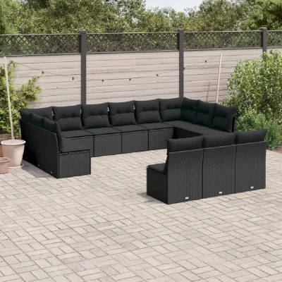 VIDAXL Salon de jardin avec coussins 13 pcs noir r&eacute;sine tress&eacute;e 3250224