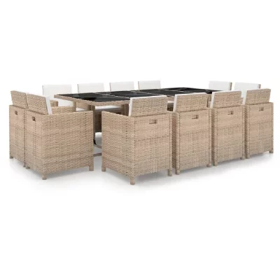 VIDAXL Salon de jardin avec coussins 13 pcs R&eacute;sine tress&eacute;e Beige  Beige