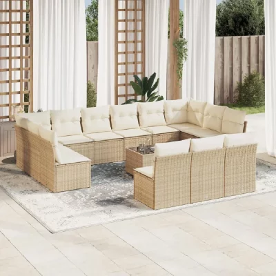 VIDAXL Salon de jardin avec coussins 14 pcs beige r&eacute;sine tress&eacute;e 3250237