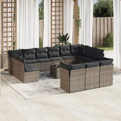 VIDAXL Salon de jardin avec coussins 14 pcs gris r&eacute;sine tress&eacute;e 3218460
