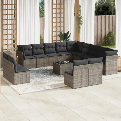 VIDAXL Salon de jardin avec coussins 14 pcs gris r&eacute;sine tress&eacute;e 3218500