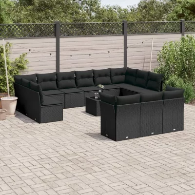 VIDAXL Salon de jardin avec coussins 14 pcs noir r&eacute;sine tress&eacute;e 3218455