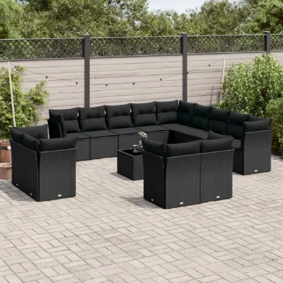 VIDAXL Salon de jardin avec coussins 14 pcs noir r&eacute;sine tress&eacute;e 3218555