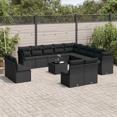 VIDAXL Salon De Jardin Avec Coussins 14 Pcs Noir R&eacute;sine Tress&eacute;e 