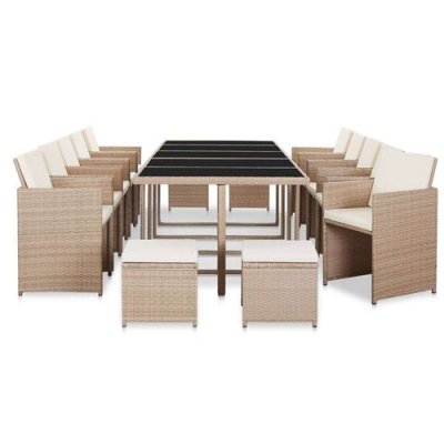 VIDAXL Salon de jardin avec coussins 15 pcs R&eacute;sine tress&eacute;e Beige  Beige
