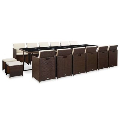 VIDAXL Salon de jardin avec coussins 17 pcs r&eacute;sine tress&eacute;e marron 46428
