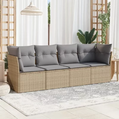VIDAXL Salon de jardin avec coussins 4 pcs beige et gris sans table tress&eacute;e