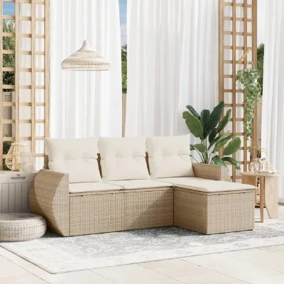 VIDAXL Salon de jardin avec coussins 4 pcs beige r&eacute;sine tress&eacute;e 