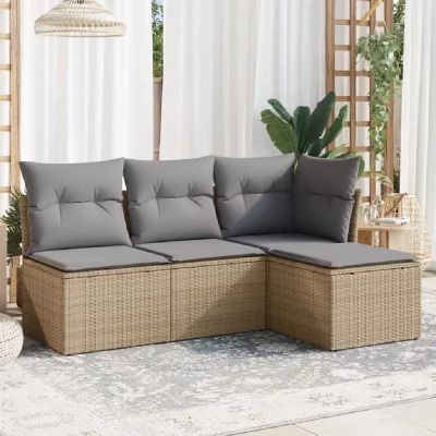 VIDAXL Salon de jardin avec coussins 4 pcs beige r&eacute;sine tress&eacute;e 3249338
