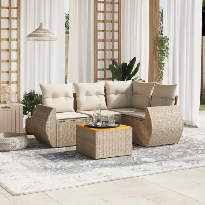 VIDAXL Salon de jardin avec coussins 5 pcs beige r&eacute;sine tress&eacute;e 3257318