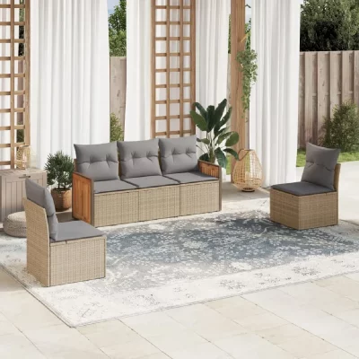 VIDAXL Salon de jardin avec coussins 5 pcs beige r&eacute;sine tress&eacute;e 3259931