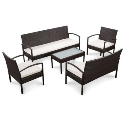VIDAXL Salon de jardin avec coussins 5 pi&egrave;ces - Marron - 75 x 40 x 37 cm