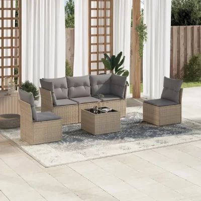VIDAXL Salon de jardin avec coussins 6 pcs beige et gris avec table tress&eacute;e