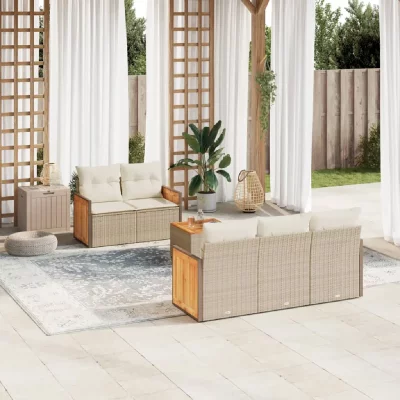 VIDAXL Salon de jardin avec coussins 6 pcs beige r&eacute;sine tress&eacute;e 