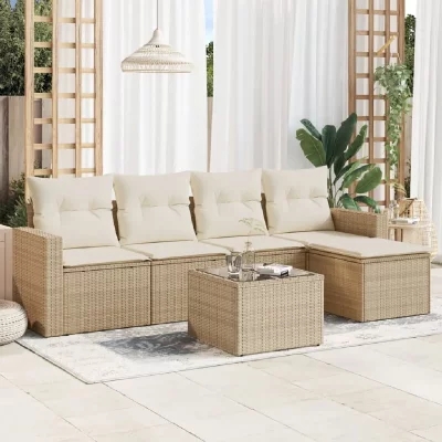 VIDAXL Salon de jardin avec coussins 6 pcs beige r&eacute;sine tress&eacute;e 3218888
