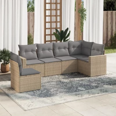 VIDAXL Salon de jardin avec coussins 6 pcs beige r&eacute;sine tress&eacute;e 3219019