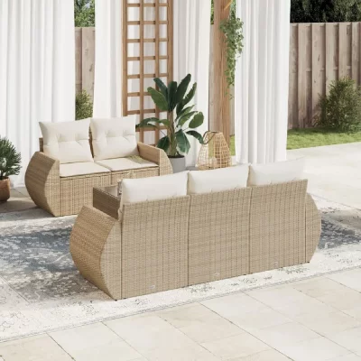 VIDAXL Salon de jardin avec coussins 6 pcs beige r&eacute;sine tress&eacute;e 3221097 