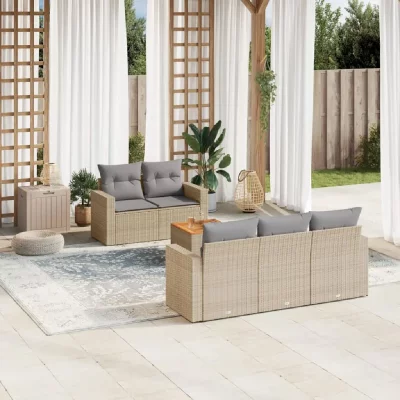 VIDAXL Salon de jardin avec coussins 6 pcs beige r&eacute;sine tress&eacute;e 3224008