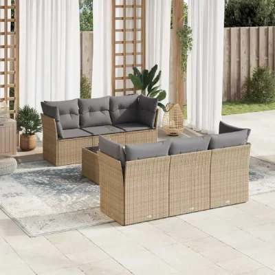 VIDAXL Salon de jardin avec coussins 7 pcs beige r&eacute;sine tress&eacute;e 3249098