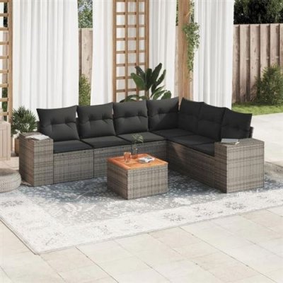 VIDAXL Salon de jardin avec coussins 7 pcs gris resine tressee