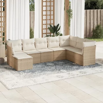 VIDAXL Salon de jardin avec coussins 8 pcs beige cr&egrave;me sans table tress&eacute;e