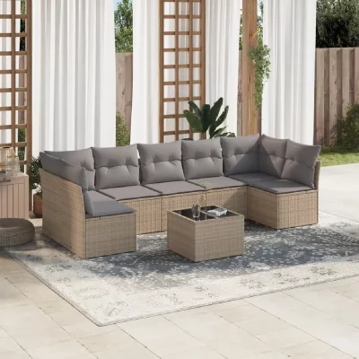 VIDAXL Salon de jardin avec coussins 8 pcs beige r&eacute;sine tress&eacute;e 3249278