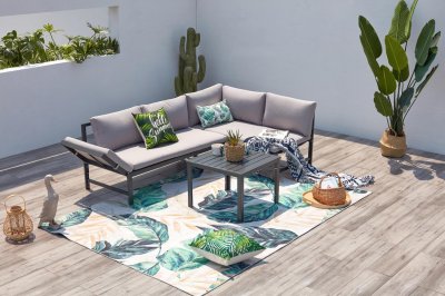 CONCEPT USINE Salon de jardin bas 4 places canap&eacute; inclinable katea - Gris