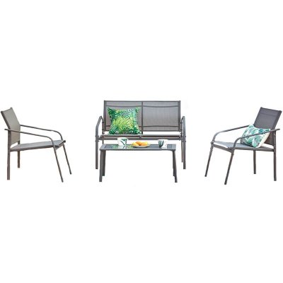 CONCEPT USINE Salon de jardin bas 4 places gris en acier etiora - Gris