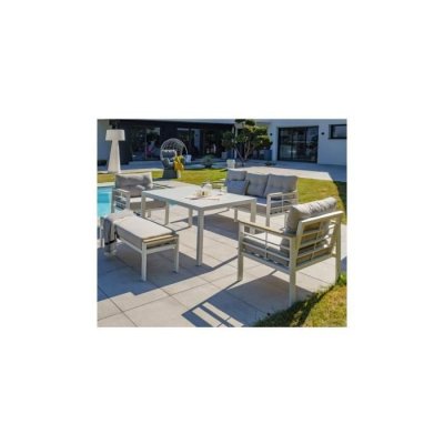 DCB GARDEN Salon de jardin bas Cayenne aluminium blanc  7 personnes