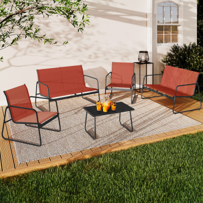 IDMARKET Salon de jardin bas MALAGA 6 places avec 2 canap&eacute;s, fauteuils et table terracotta