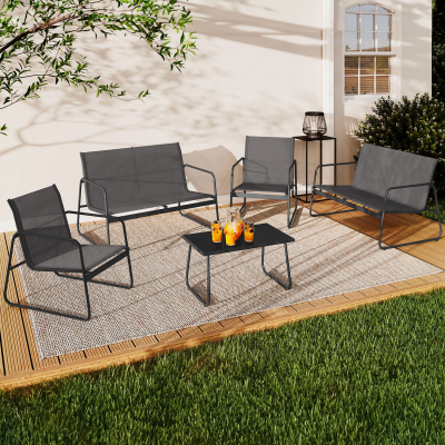 IDMARKET Salon de jardin bas MALAGA 6 places avec canap&eacute;s, fauteuils et table gris anthracite