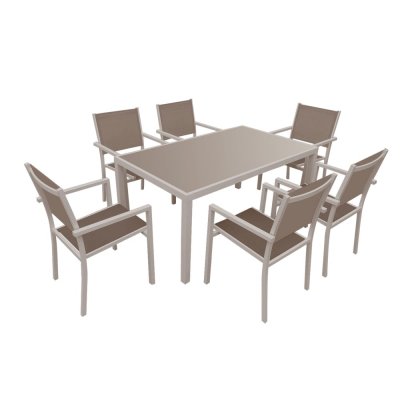 HAPPY GARDEN Salon de jardin BERGAMO en textil&egrave;ne taupe 6 places - aluminium taupe