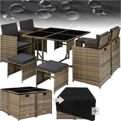 TECTAKE Salon de jardin BILBAO 8 places avec housse de protection marron