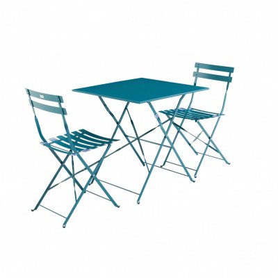 SWEEEK Salon De Jardin Bistrot Pliable - Emilia Carr&eacute; Bleu Canard - Table Carr&eacute;e 70x70 Cm Avec Deux Chaises
