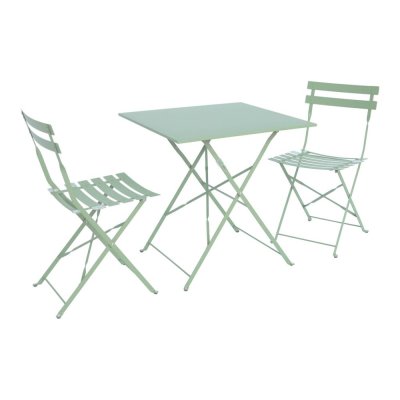 SWEEEK Salon De Jardin Bistrot Pliable - Emilia Carr&eacute; Vert De Gris - Table 70x70 Cm Avec Deux Chaises