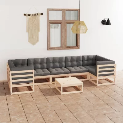 VIDAXL Salon de jardin bois massif 8 personnes 8 pieces 70 x 70 x 67 cm gris