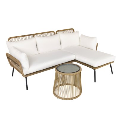 OUTSUNNY Salon de jardin d'angle 4 places style colonial r&eacute;sine tress&eacute;e beige