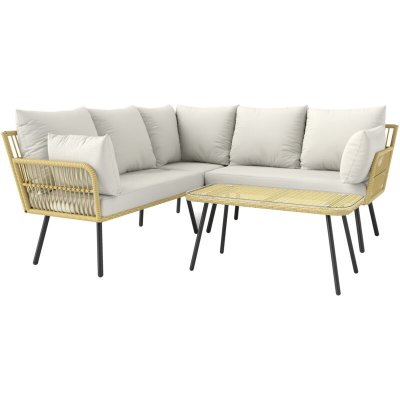 OUTSUNNY Salon de jardin d'angle 5 places style boh&egrave;me chic avec coussins
