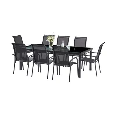 WILSA GARDEN Salon De Jardin En Aluminium Et Verre Tremp&eacute; Black Edition Table Et 8 Fauteuils