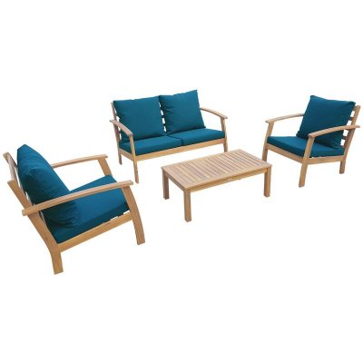 SWEEEK Salon de jardin en bois 4 places bleu canard