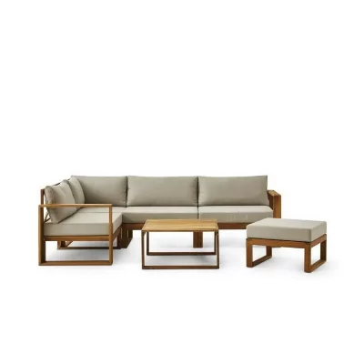 BOCARNEA Salon de jardin en bois d'Acacia FSC avec coussins gris - 5 personnes