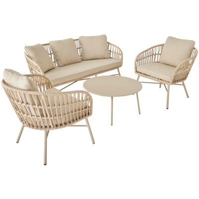 SWEEEK Salon de jardin en corde et acier. Table plateau en zinc. 4 places